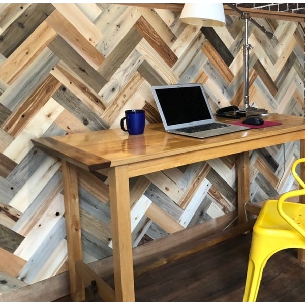Timberchic Reclaimed Wooden Wall Planks - Peel and Stick Application (Herringbone Pattern). Opens flyout.