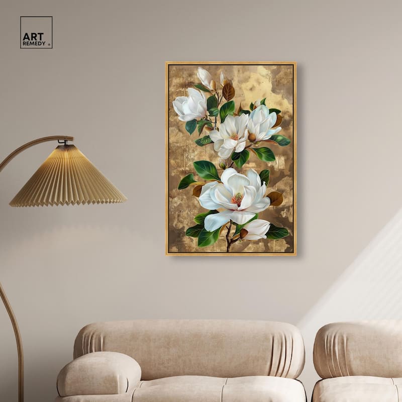 Guilded White flora Canvas by Art Remedy