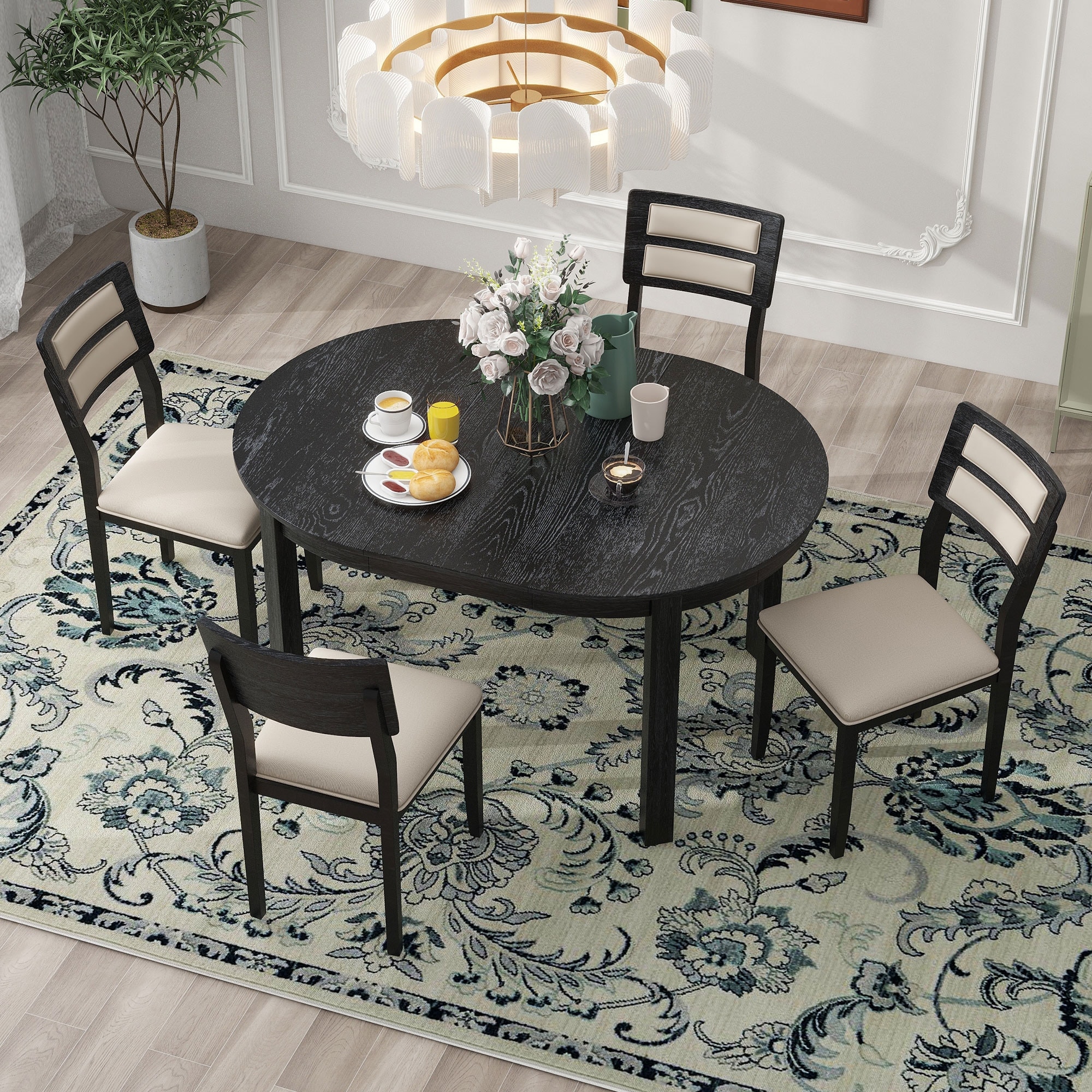 Round Dining Farmhouse Black Dining Table Black Farmhouse 5-Piece