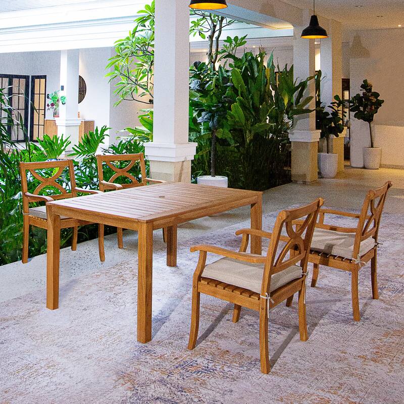 Cambridge Casual Lowell 5-Piece Teak Patio Dining Set with Cushion