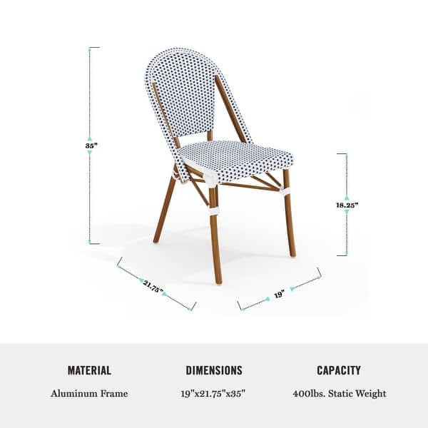 dimension image slide 1 of 4, Martha Stewart All Weather Woven Bistro Table and Chairs Set with Aluminum Frames - 19"W x 21.75"D x 35"H