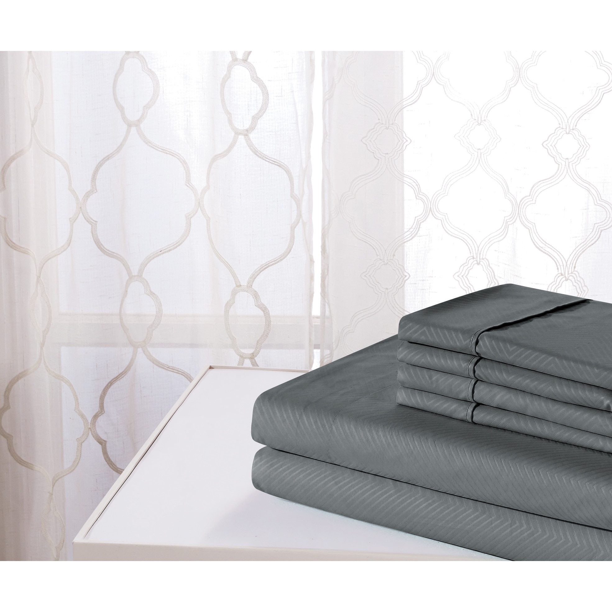 Bamboo Rayon 4-Piece Chevron Embossed Luxury Sheet Set-image