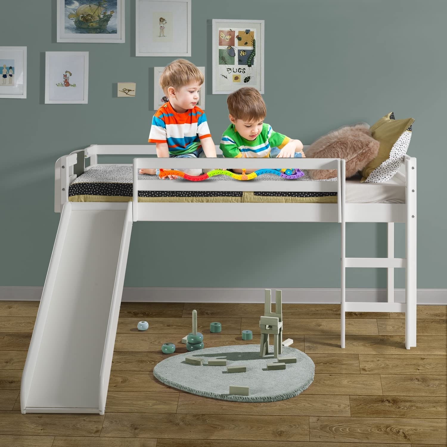 Cindy Kids Loft Bed with Slide Twin Loft Bed with Slide Loft Bed
