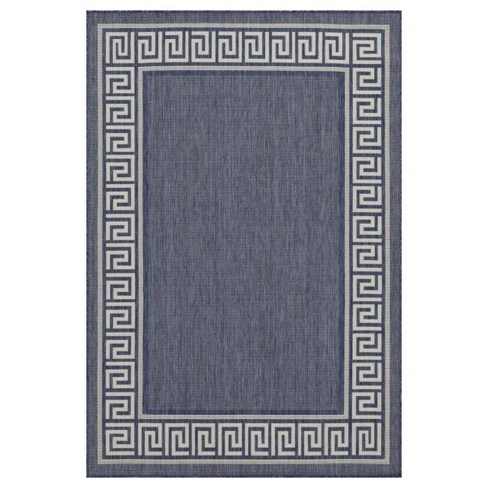 Blue Herringbone Pattern Outdoor Rugs for Living Rooms, Patios, Decks - 87in*63in