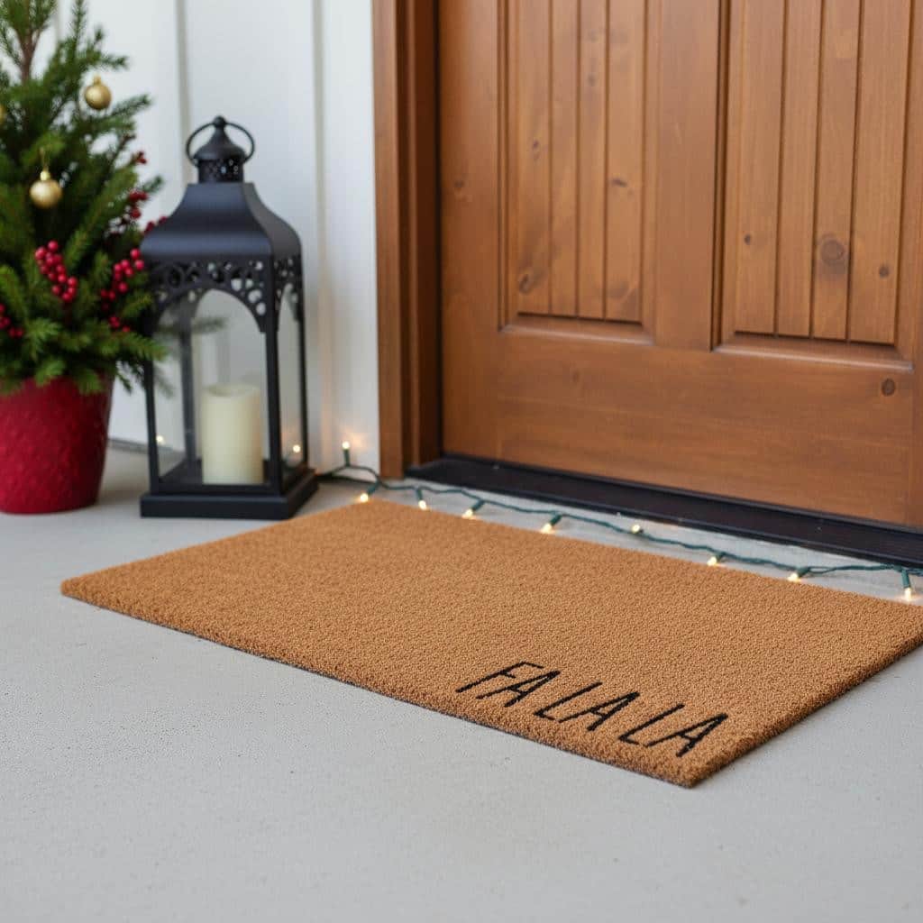 HomeRoots 24" X 36" Brown Christmas Fa La La Outdoor Coir Door Mat - 24.00' X '36.00