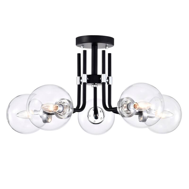 Laruda Semi Flush Mount Ceiling Light Modern-Sputnik Style Matte Black and Silver Finish 5-Light - N/A - Matte Black and Silver