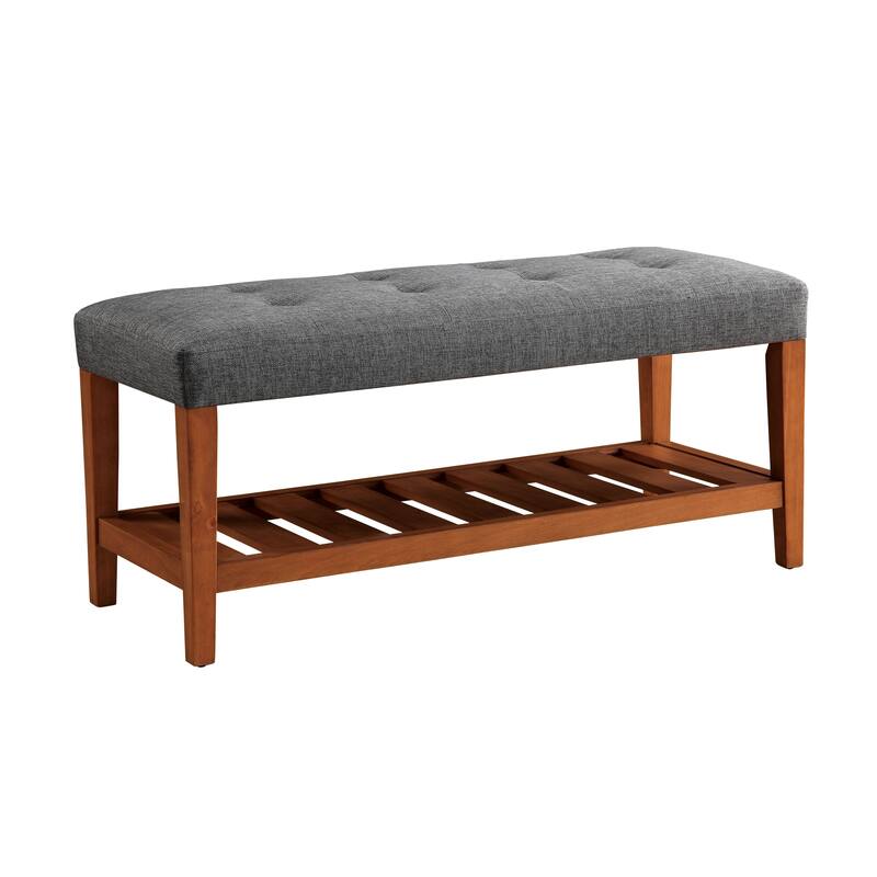 Charla Light Gray Fabric & Oak Finish Bench