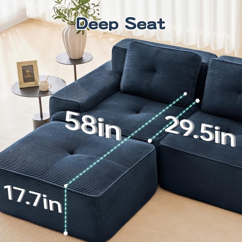 L-Shaped Premium Modular Corduroy Sectional Sofa with Movable Ottoman