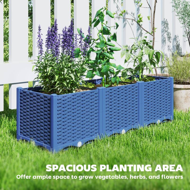 Outsunny 4 x 1 x 1 ft Raised Garden Bed, Indoor Outdoor Plastic Planter Box with Drainage Holes for Vegetables