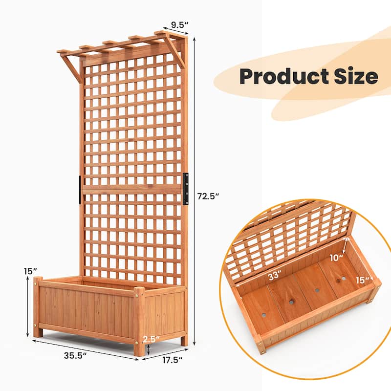 Gymax Wooden Planter Raised Garden Bed w/ Planter Box & Trellis Indoor