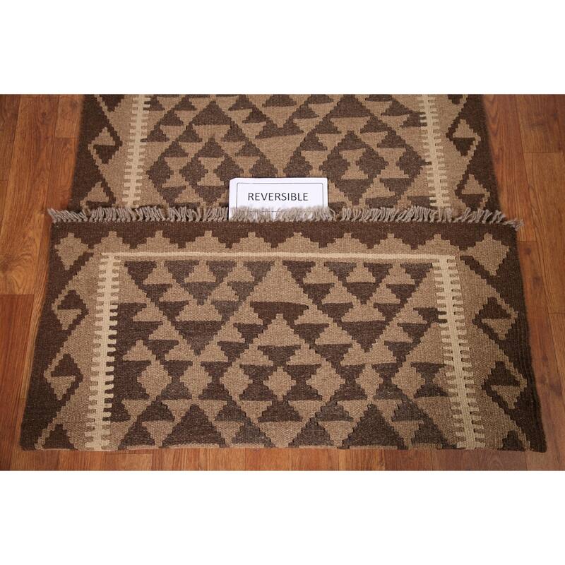 Brown Kilim Area Rug Flat-weave Wool Foyer Carpet - 2'11" x 5'0"