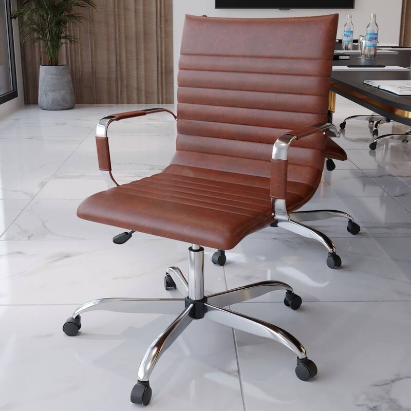 Harris Ergonomic Mid-Back Leather Office Chair with Metal Frame, Adjustable Height, Tilt Lock, and Swivel for Home Office