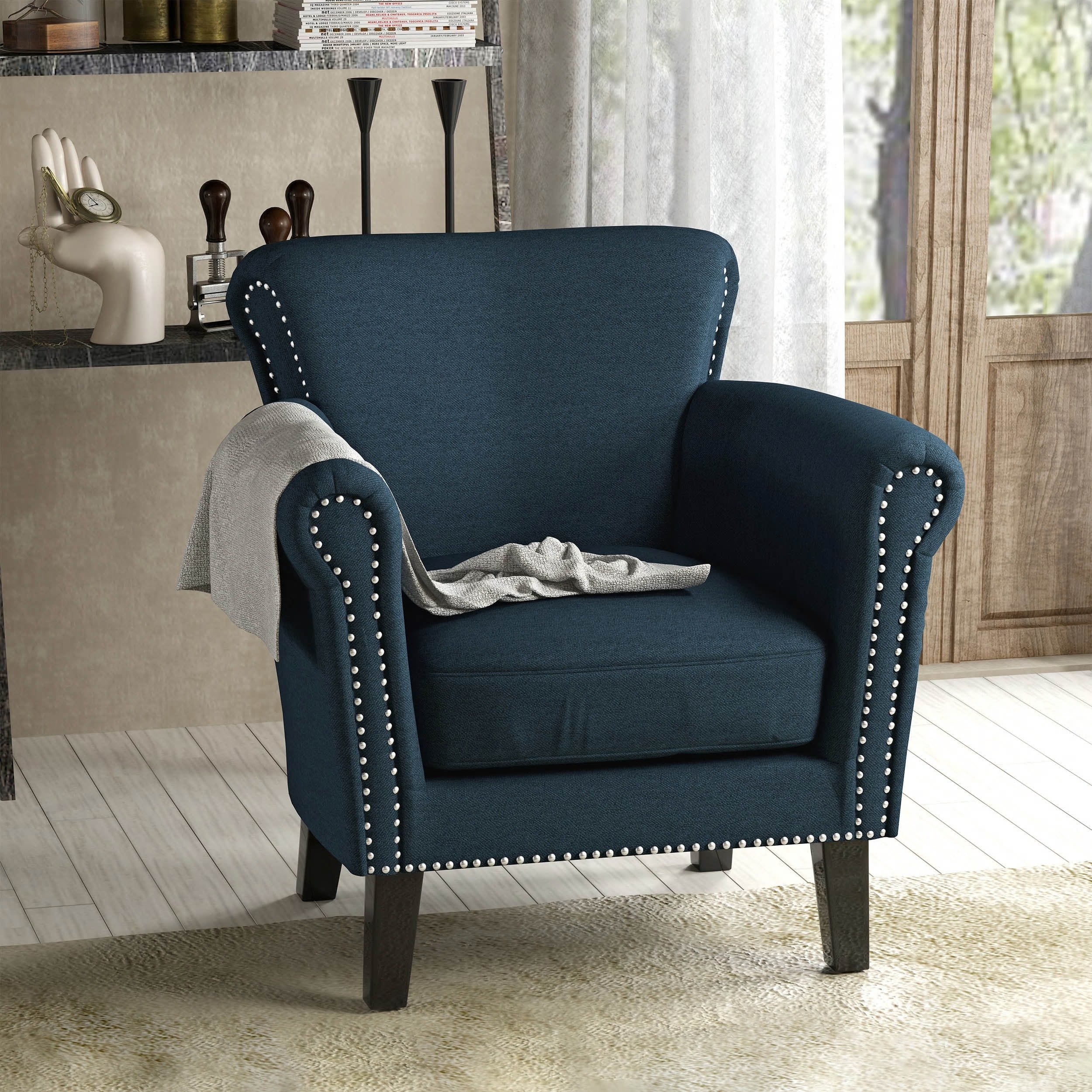 Brice Contemporary Scroll Arm Club Chair with Nailhead Trim by Christopher Knight Home