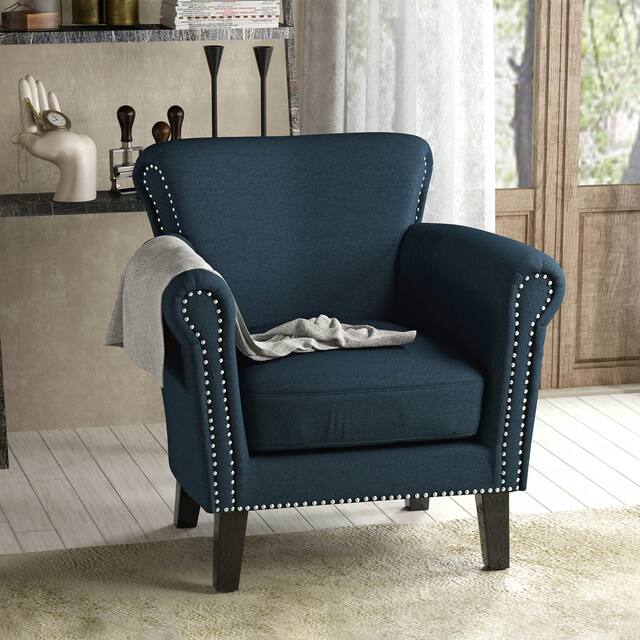 Brice Contemporary Scroll Arm Club Chair with Nailhead Trim by Christopher Knight Home - Navy