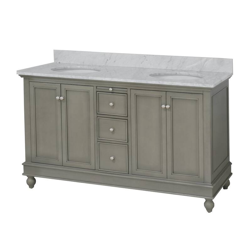 KitchenBathCollection Bella 60" Double Bathroom Vanity with Carrara Marble Top