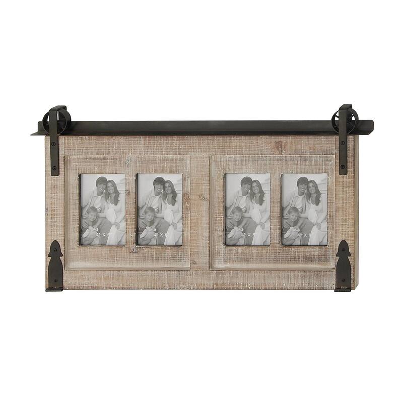 Wooden 4 Slot Wall Photo Frame with Metal Accent - Brown - Roche River Decor