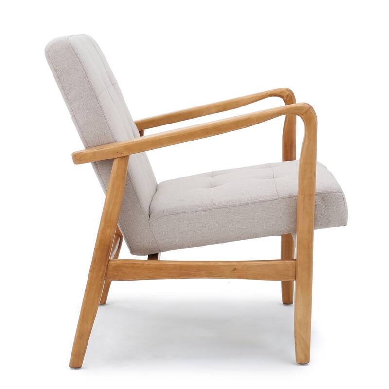 Fabric Mid-Century Club Chair with Button Tufted Design & Wooden Legs - Modern Accent Chair