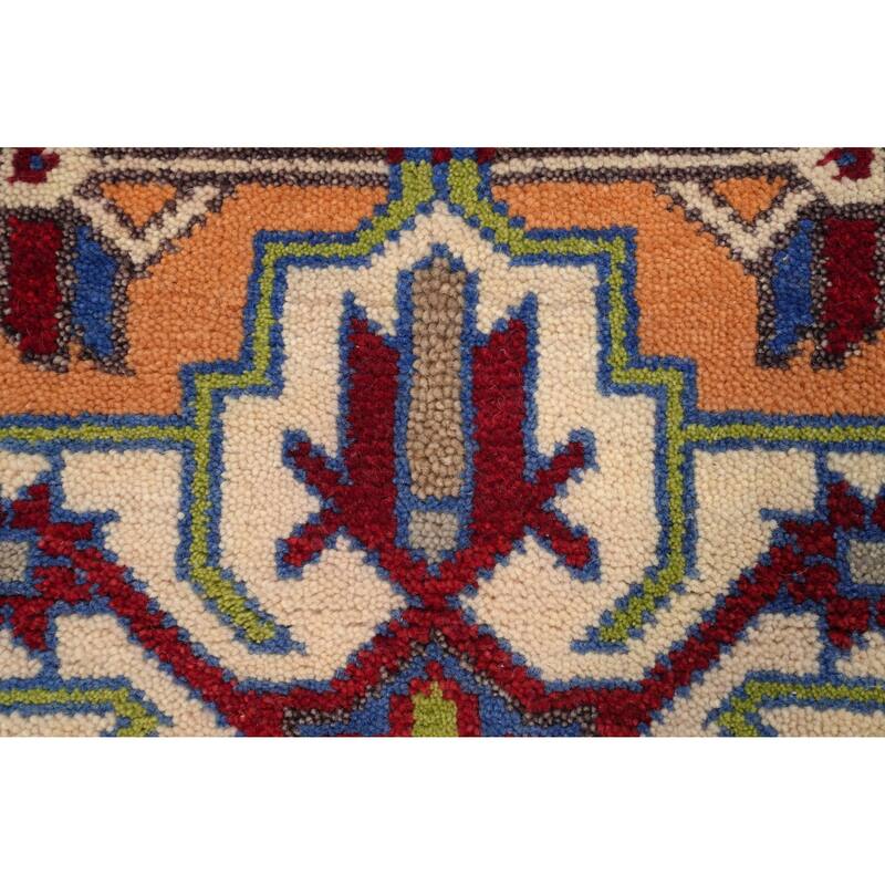 Hand Knotted Oriental 100% Wool Carpet Traditional Geometric Oranges & Rust Kazak Runner Rug - 8' 0'' X 2' 6''