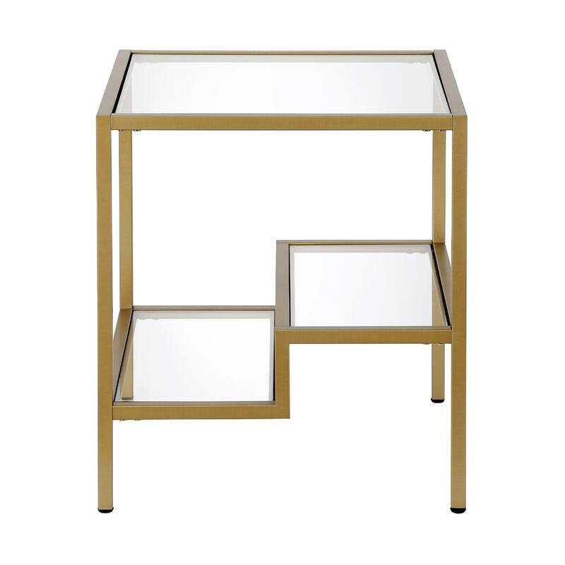 22" Glass and Steel Square End Table with Two Shelves - 22-inch H x 20-inch W x 20-inch D