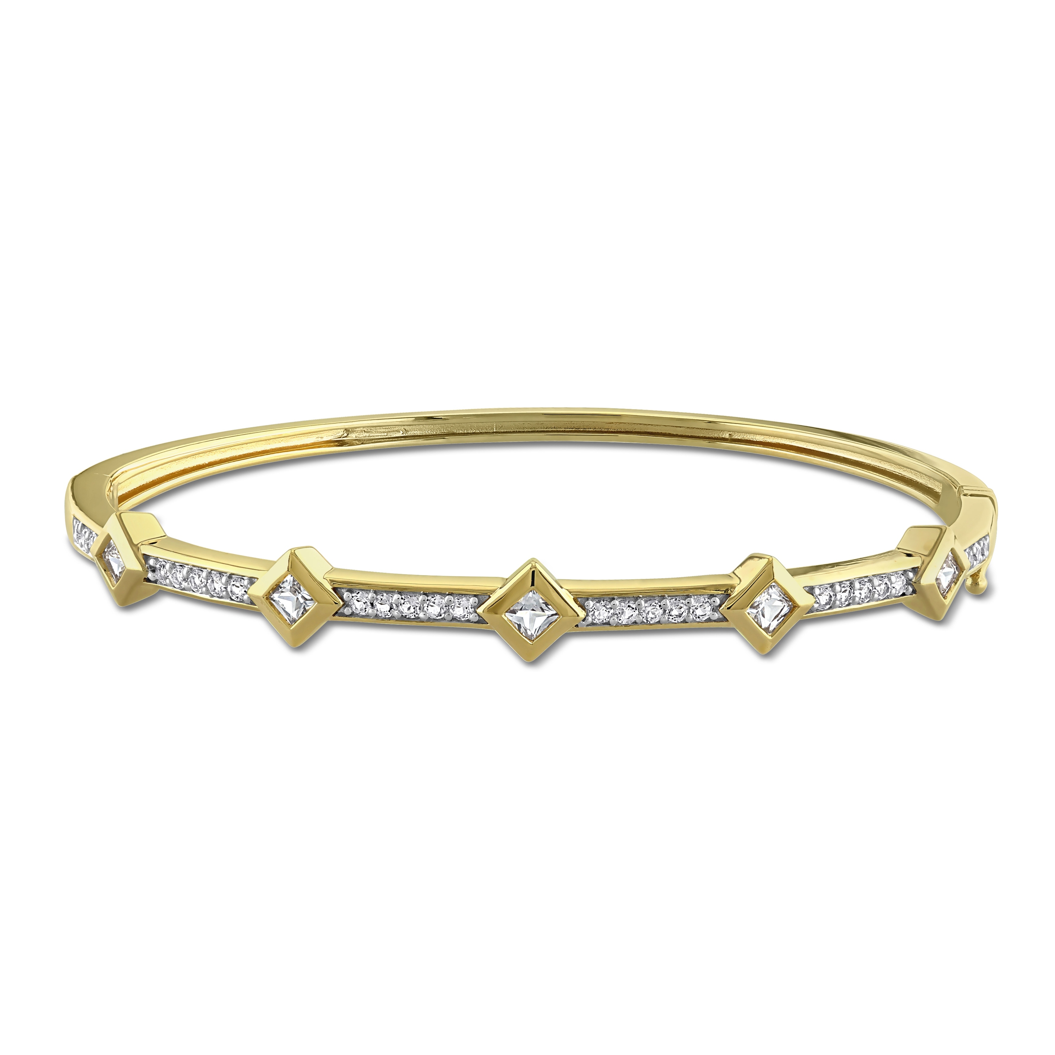 Miadora White Topaz Station Bangle in Yellow Plated Sterling Silver