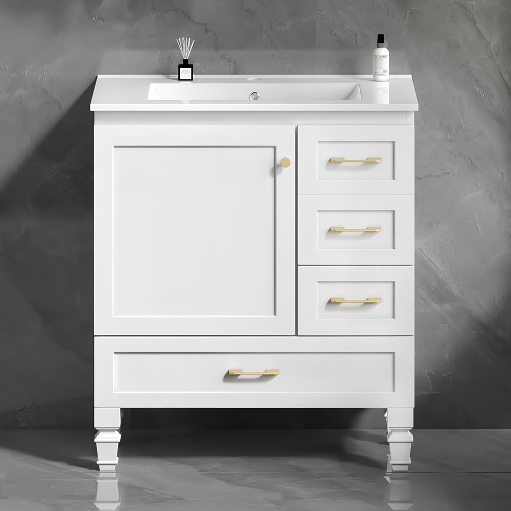 Bathroom Vanity with 3 Soft-Close Drawers, Bathroom Storage Cabinet with Ceramic Integrated Sink