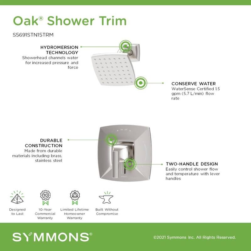 Symmons S569115TRM Oak Shower Only Trim Package with 1.5 GPM Single