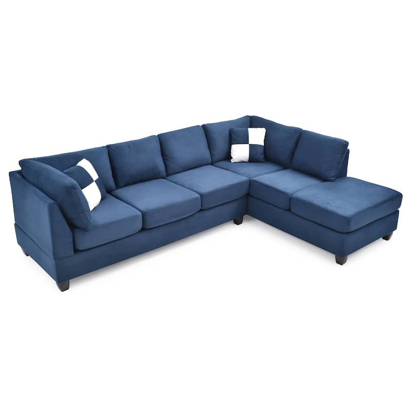 Microsuede 4-Seater Sectional Sofa with Throw Pillows - 111" - Navy Blue