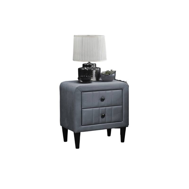 Modern Grey Velvet Nightstand with 2 Drawers and Tempered Legs