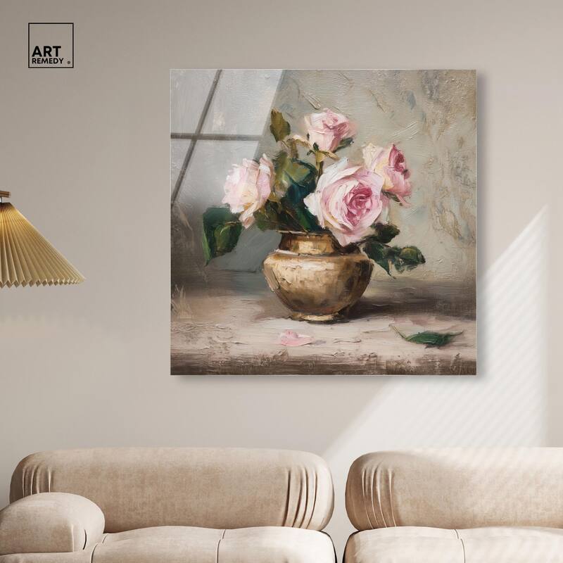 Pink Petals and Brass Acrylic by Art Remedy, Ready to Hang