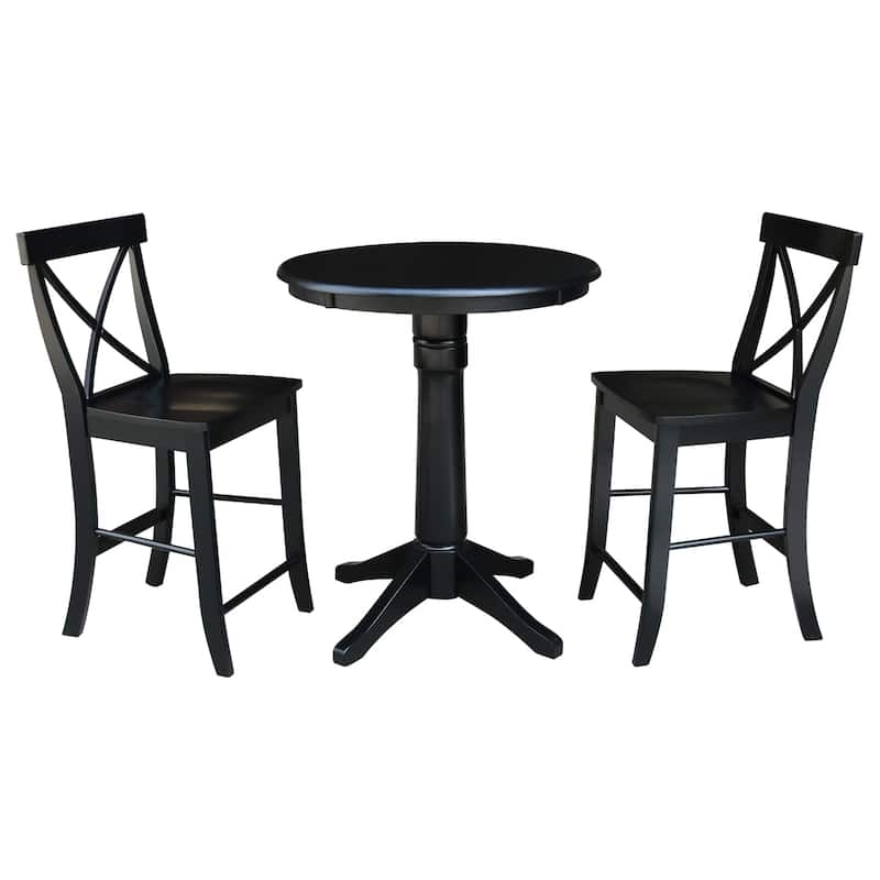 30" Round Counter Height Table with 2 X-Back Stools - 3 Piece Set - Black