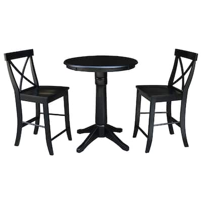 30" Round Counter Height Table with 2 X-Back Stools - 3 Piece Set