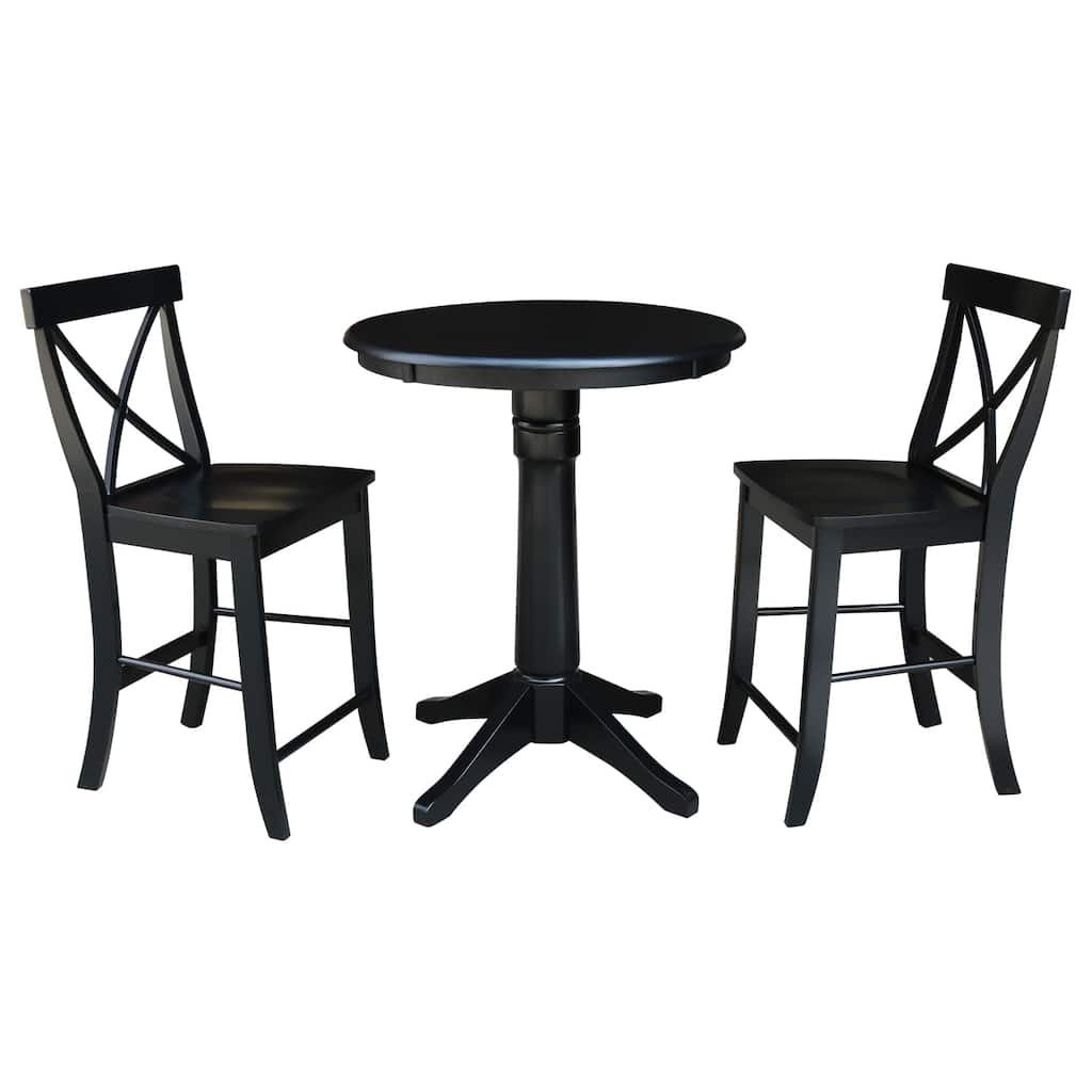 30" Round Counter Height Table with 2 X-Back Stools - 3 Piece Set