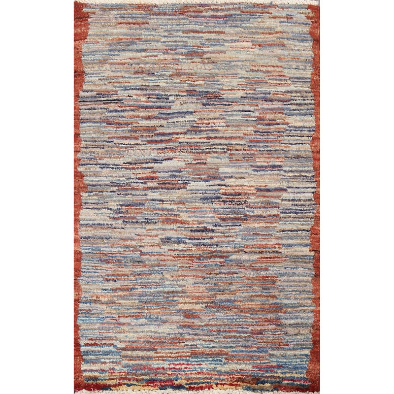 Modern Striped Gabbeh Kashkoli Oriental Area Rug Handmade Wool Carpet - 2'1" x 3'0"