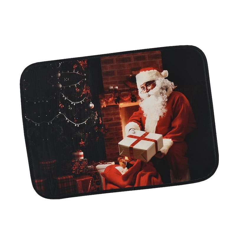 Violet Linen Seasonal Xmas Christmas Holiday Santa Claus Actions Pattern, 18" by 30 Inch, Decorative Area Rug, Doormat. - Santa Claus - Gift Box