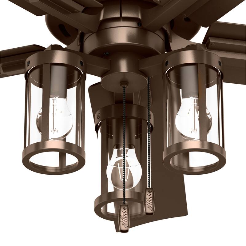 Hunter 52" Lawndale Ceiling Fan with LED Light Kit and Pull Chain, Damp-Rated - Indoor-Outdoor