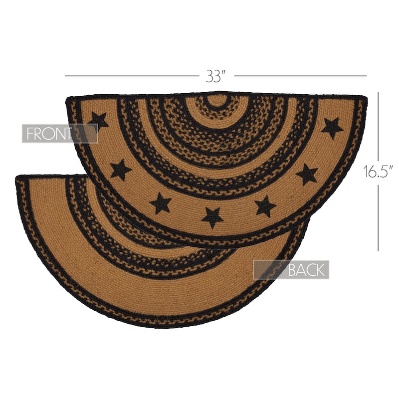 Farmhouse Jute Rug Half Circle Stencil Stars Border w/ Pad 16.5x33 - 16.5" x 33"
