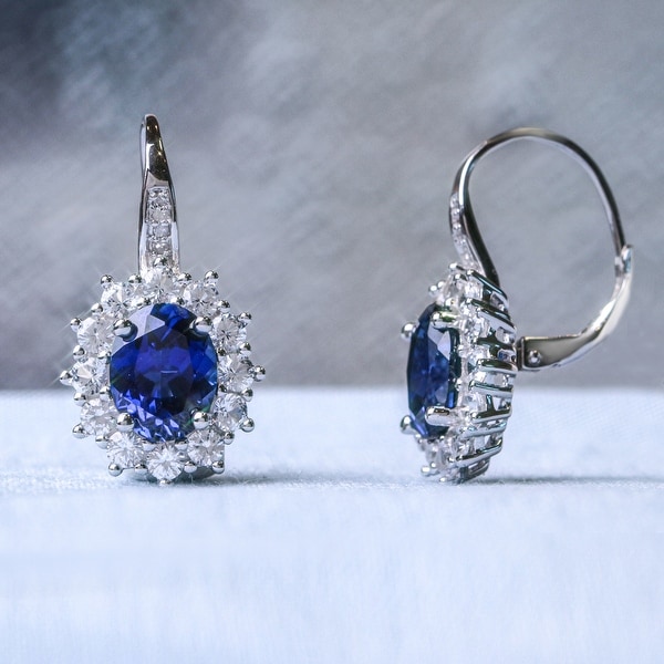 Miadora Sterling Silver Blue and White Sapphire Diamond Earrings - 25.3 mm x 13.8 mm x 16 mm. Opens flyout.