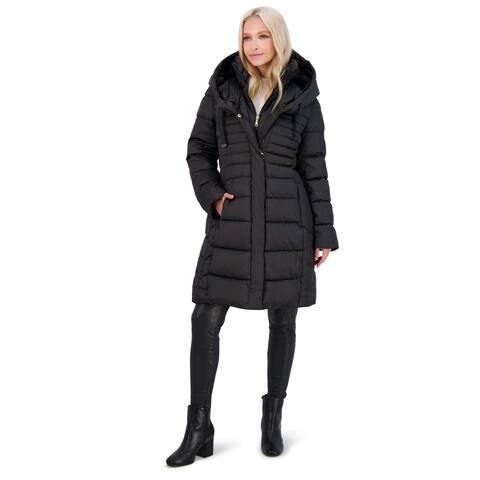 Tahari Casey Fitted Puffer Coat for Women-Quilted Down Winter Coat with Bib