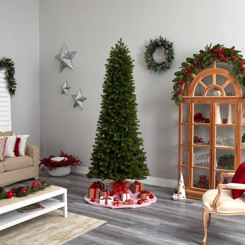 8.5ft. Slim Mountain Spruce Artificial Christmas Tree with 900 Warm White Micro LED Lights & Remote - Elegant Tall Display