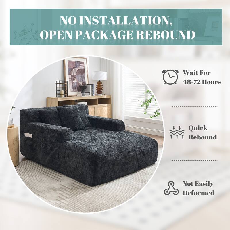 Chenille Lazy Sofa Chaise Lounge with Pillows - Convertible Armchair with Armrests, Multi-Position Sleeper for Living Room