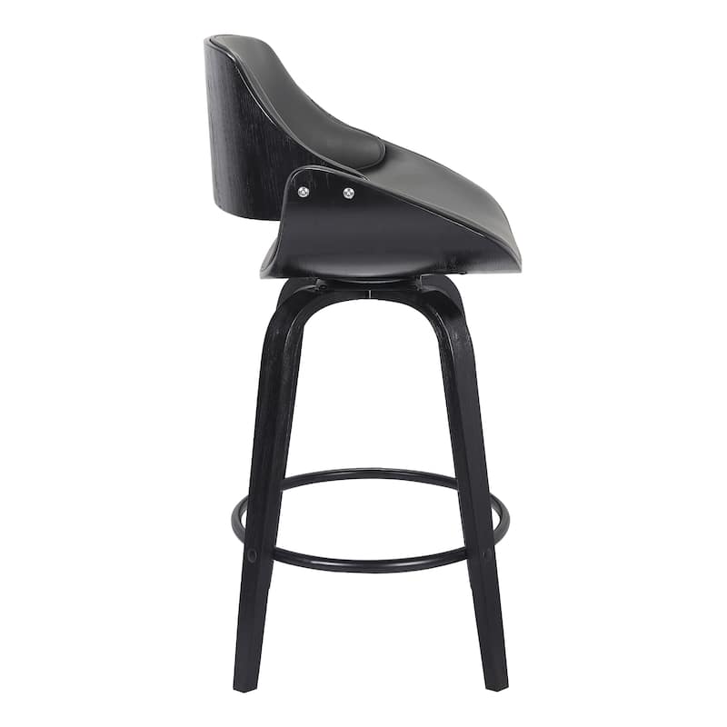 Mona Gray Faux Leather and Black or Walnut Wood Swivel Counter or Bar Stool