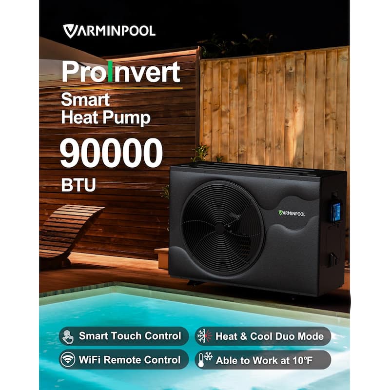 Pool Heat Pump 90000 BTU for 24000 Gallon Swimming Pools - 43"L x 17.5"W x 29.2"H