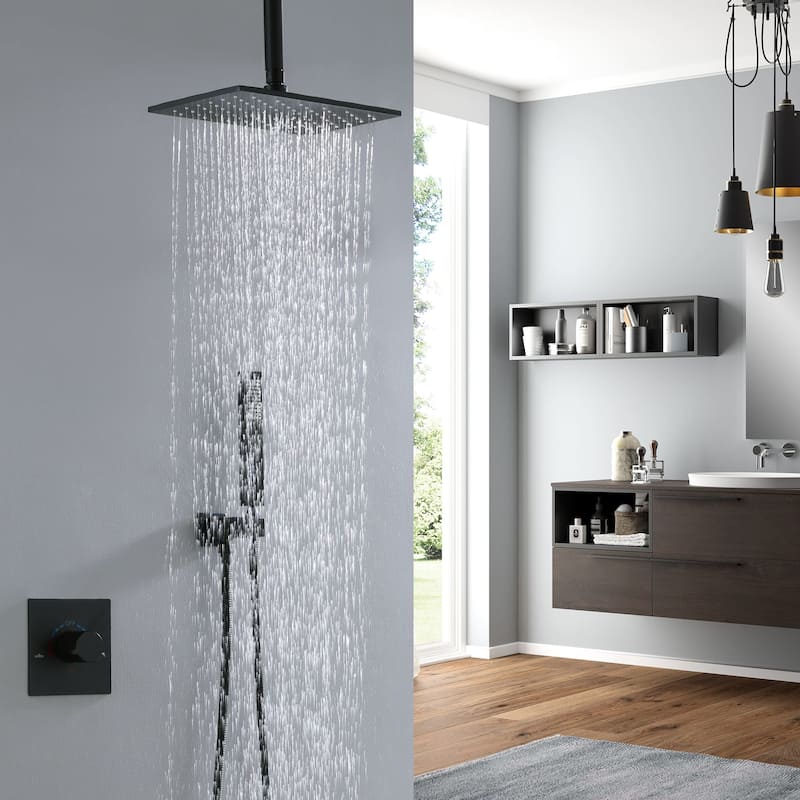 Ceiling Mount Shower System With Handheld Shower Faucet Set With Rough-in Valve Rainfall Modern Shower Head Combo Kit Trim Set