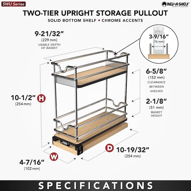 Rev-A-Shelf 5WU2-5W1-1 Wood Classics 4-1/2"W Two Tier Wire Pull /