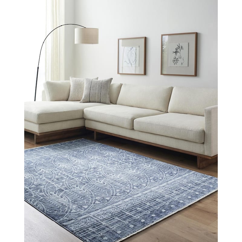 Livabliss Global Usonia Graphic Area Rug - 7'10" x 10' - Blue/White