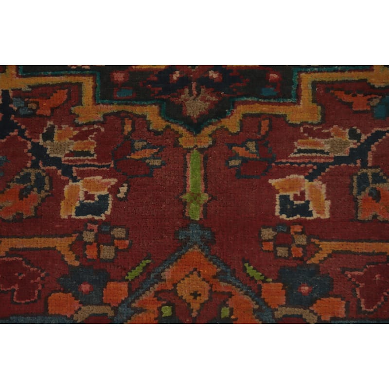 Hand Knotted Oriental 100% Wool Carpet Traditional Floral Red Heriz Runner Rug - 11' 1'' X 3' 10''
