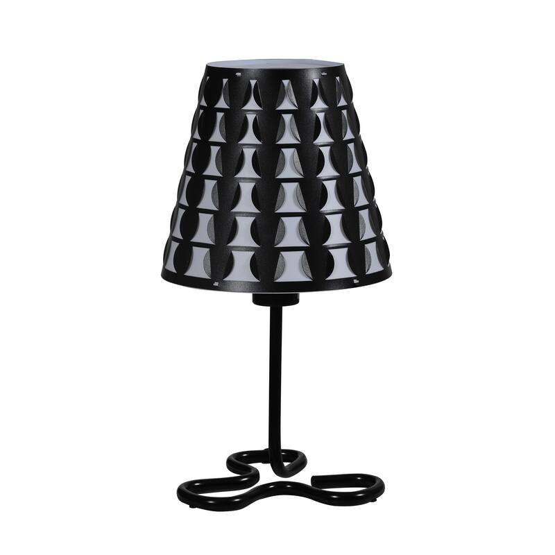 HomeRoots 16" Black Bedside Table Lamp With Black And White Polka Dots Empire Shade - Small