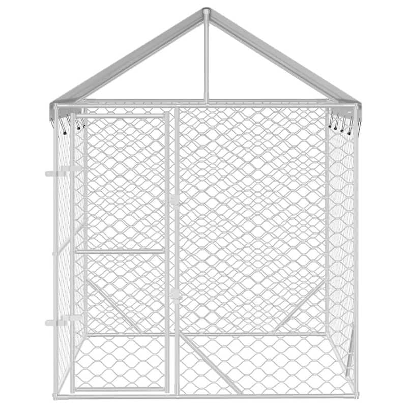 vidaXL Outdoor Dog Kennel with Roof Silver Galvanized Steel