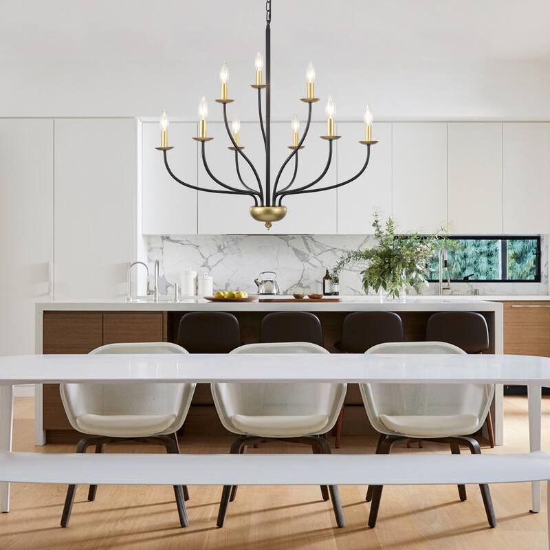 9-Light Candlestick Hanging Linear Chandelier Lighting 2-Tier Ceiling Light Fixture for Kitchen Island