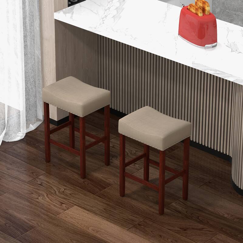 Gymax Set of 4 Bar Stools Counter Height Saddle Kitchen Chairs w/